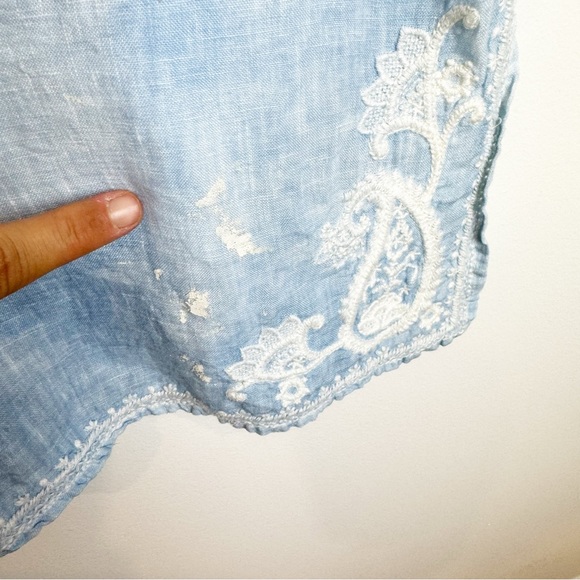 Calypso St. Barth | Hester Blue Linen Embroidered Tunic Top - Picture 8 of 9